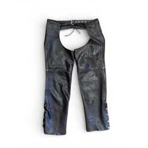 Vintage Black Leather Chaps Men's Large Bonus Brand XL Moto Motorcycle